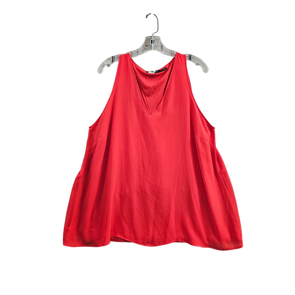 Lauren Ralph Lauren Tank Top Womens XL Red Solid Pleated Back V-Neck Shell Top
